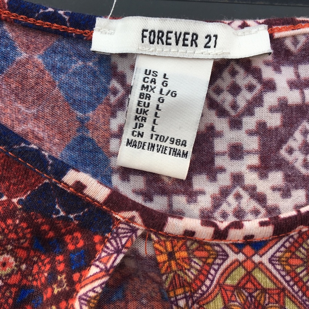 Forever 21 Long Sleeve Patchwork Pattern Dress L - image 5